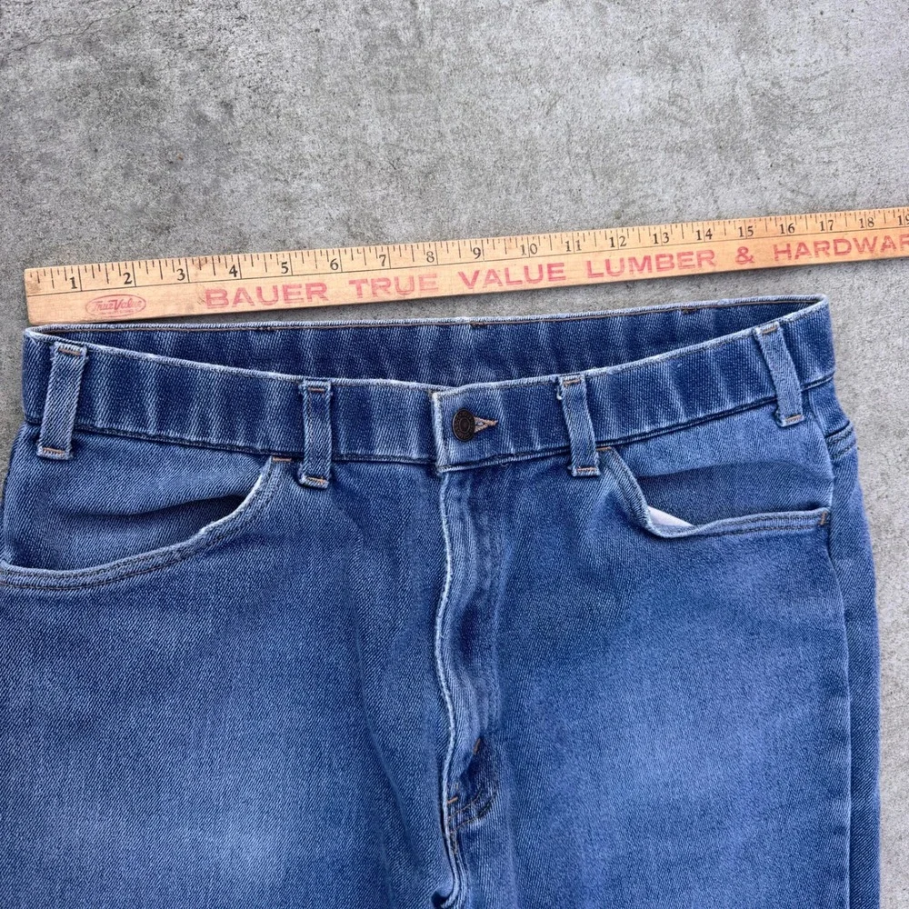 Vintage 70s Levis Action Casuals Mens Blue Denim Bootcut Jeans 34x29 USA